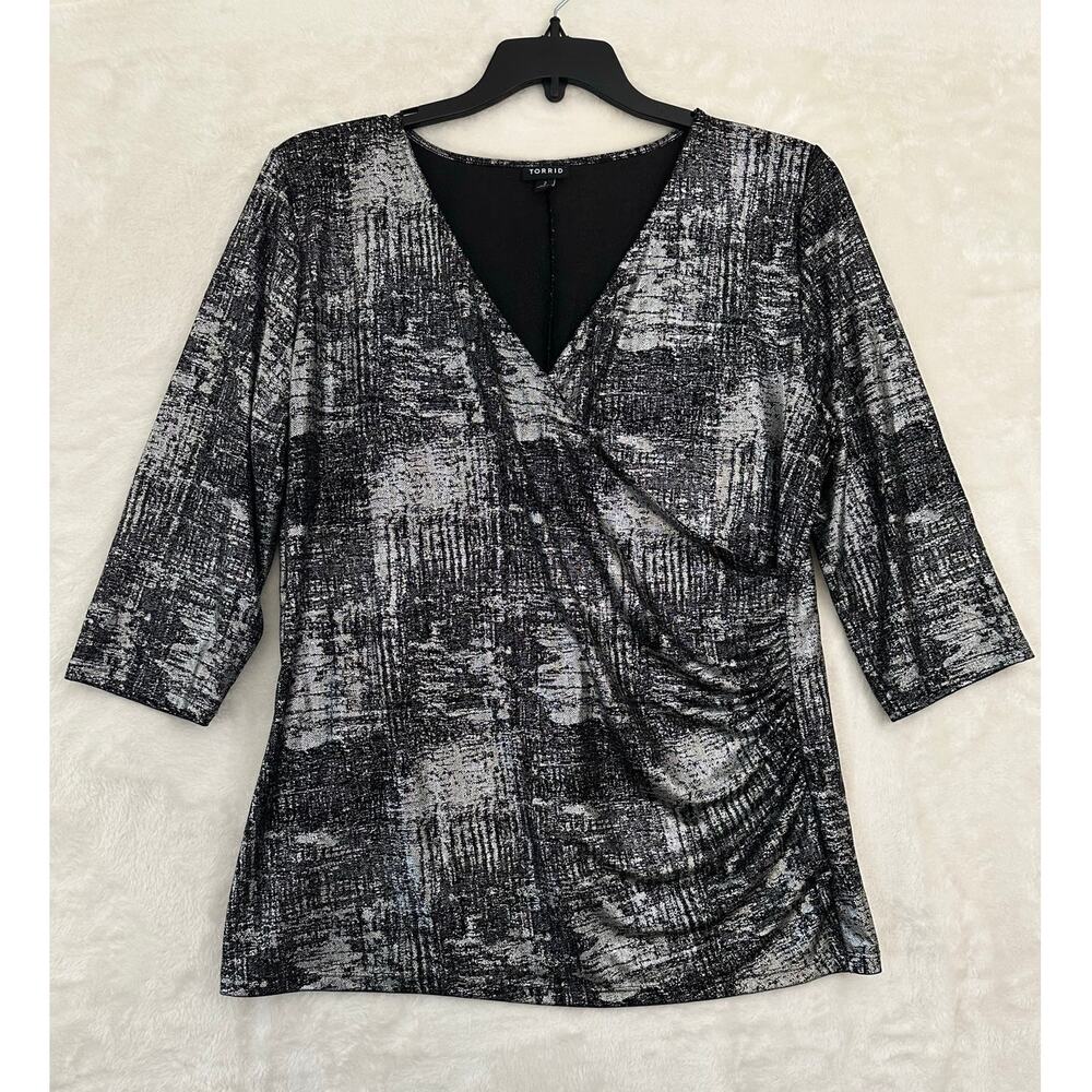 Torrid Silver Black Crossover Top 2 2X Party Classy Club